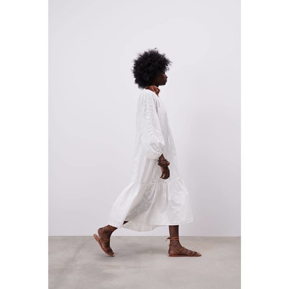ZARA Openwork Cutwork Embroidered Boho Lightweight Dress New White - Picture 8 of 9